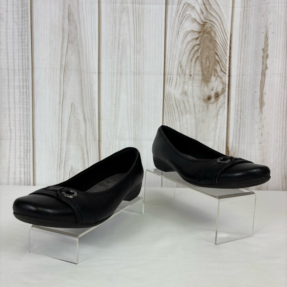 Clarks Leather Low Heel Loafers Slip On Flats Buckle Comfort Shoes Black Size 9 - Picture 4 of 15